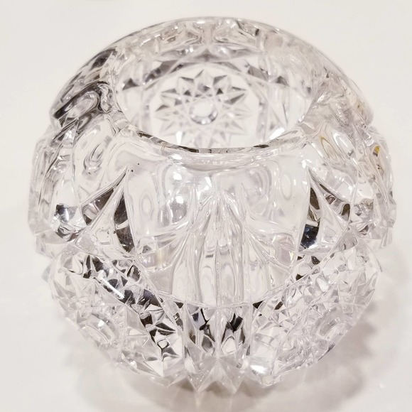 unknown Accents Vintage Crystal Diamond Cut Glass Globe Vase Bowl
